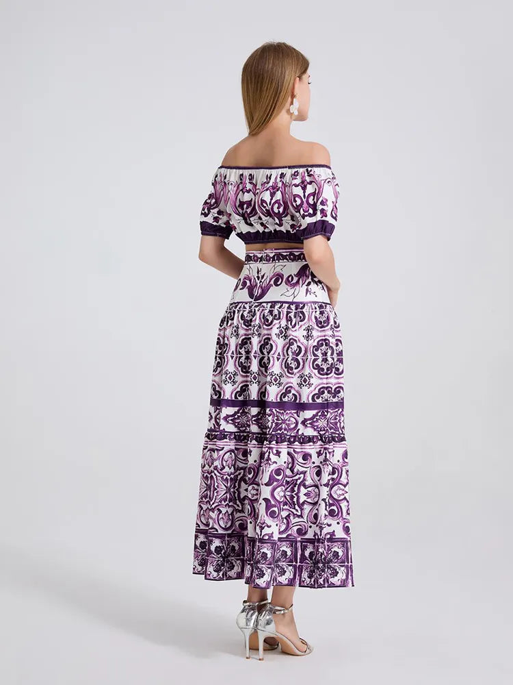 Set Gonna lunga e top stampa maiolica 
Multicolore da Donna
