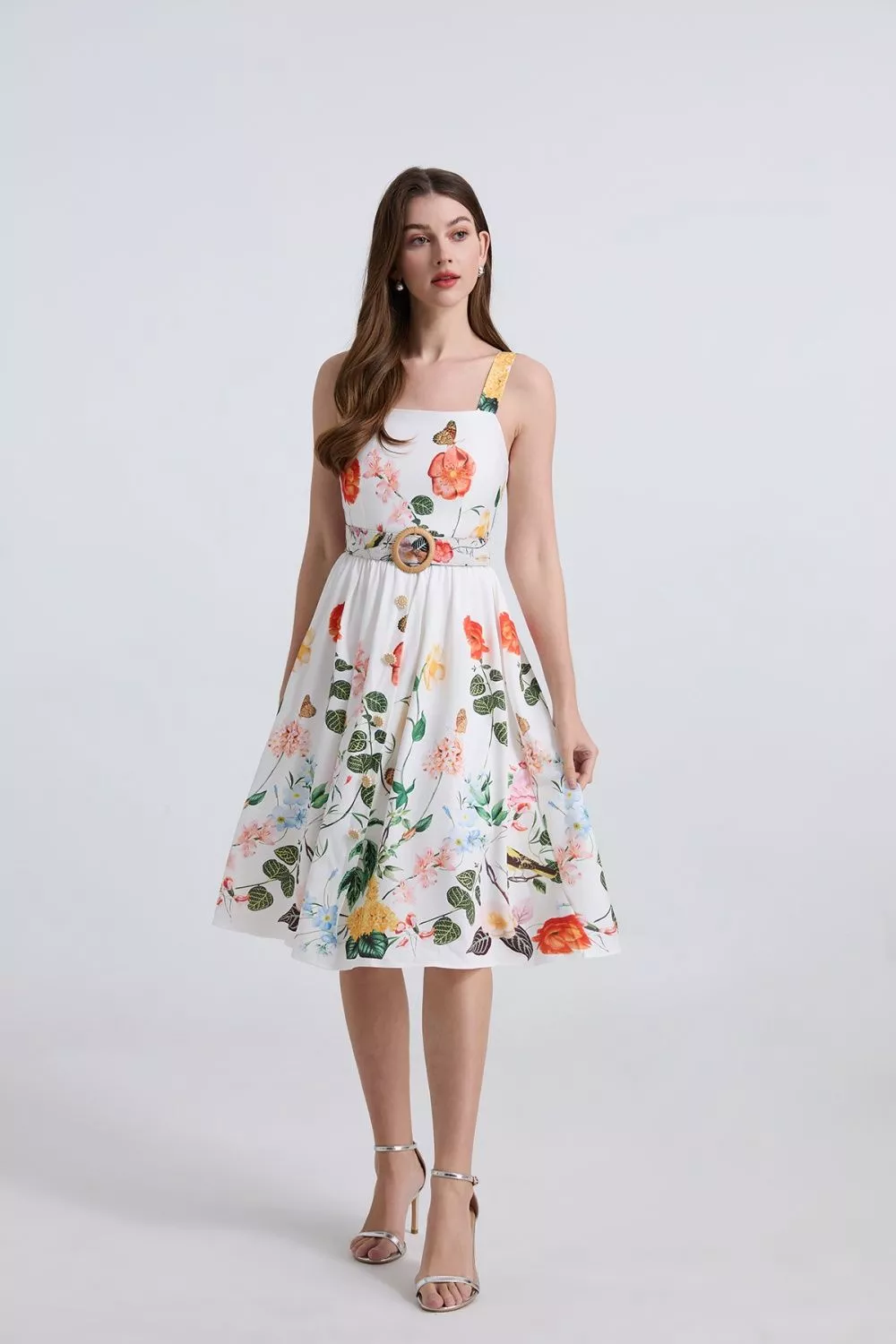 Vestito Abito Donna
Elegante Longuette
Morbido Beige Fiori