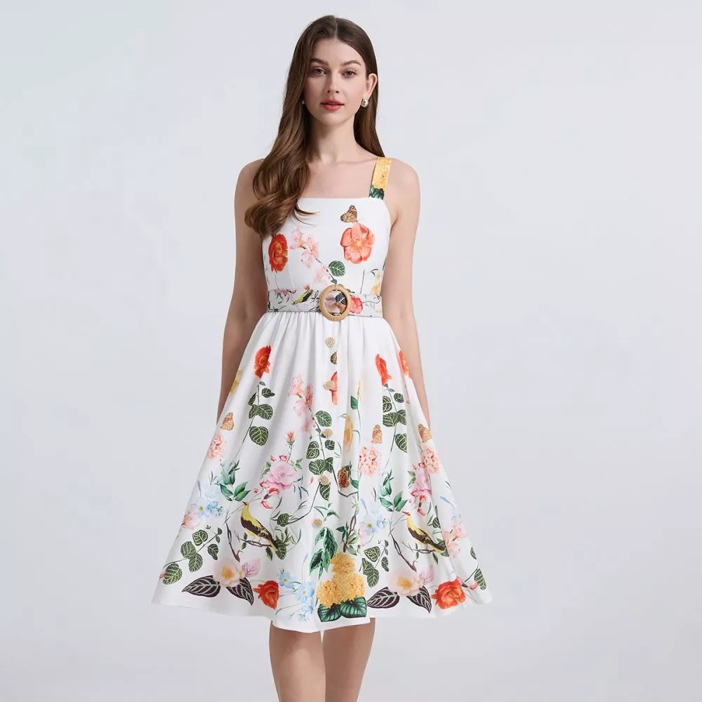 Vestito Abito Donna
Elegante Longuette
Morbido Beige Fiori