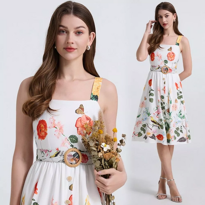 Vestito Abito Donna
Elegante Longuette
Morbido Beige Fiori