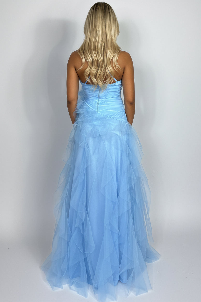 Abito lungo in tulle blu cielo